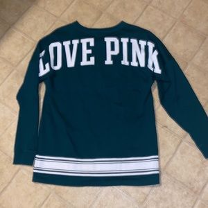PINK Victoria's Secret Long Sleeve 'LOVE PINK' Teal and White Top